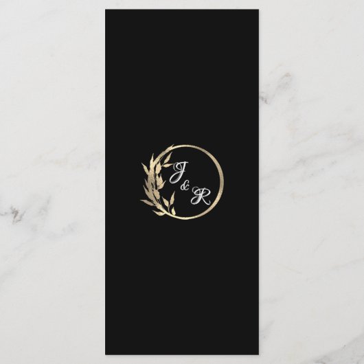 Harten, Monogram & Glitter - Zwarte bruiloft Menu (Achterkant)