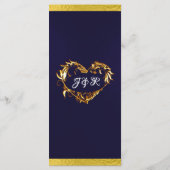 Harten & Monogram - Marine Blauw/Goud Trouwen Menu (Achterkant)