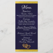 Harten & Monogram - Marine Blauw/Goud Trouwen Menu (Voorkant)