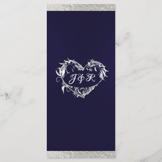 Harten & Monogram - Navy Blauw/Zilver Wedding Menu (Achterkant)