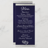 Harten & Monogram - Navy Blauw/Zilver Wedding Menu (Voorkant / Achterkant)