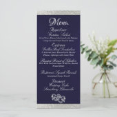 Harten & Monogram - Navy Blauw/Zilver Wedding Menu (Staand voorkant)