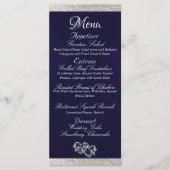 Harten & Monogram - Navy Blauw/Zilver Wedding Menu (Voorkant)