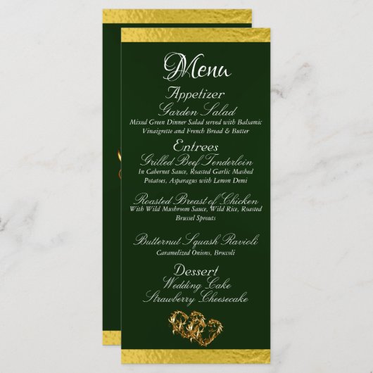 Harten & Monogram - Smaragden/Gouden Huwelijk Menu (Voorkant / Achterkant)