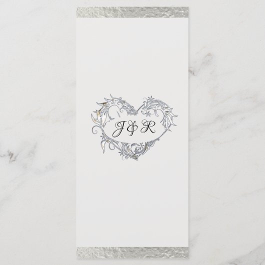 Harten & Monogram - Witte/Zilveren Bruiloft Menu (Achterkant)