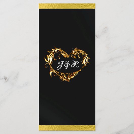 Harten & Monogram - Zwart/Goud Huwelijk Menu (Achterkant)