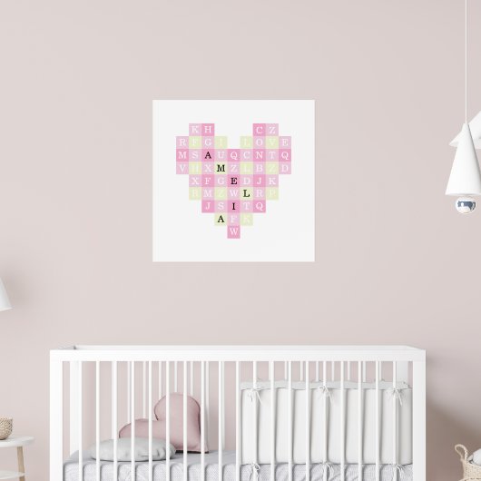 Harten Mozaïek Letter Puzzel met Aangepaste Naam Poster (Kinderkamer 2)