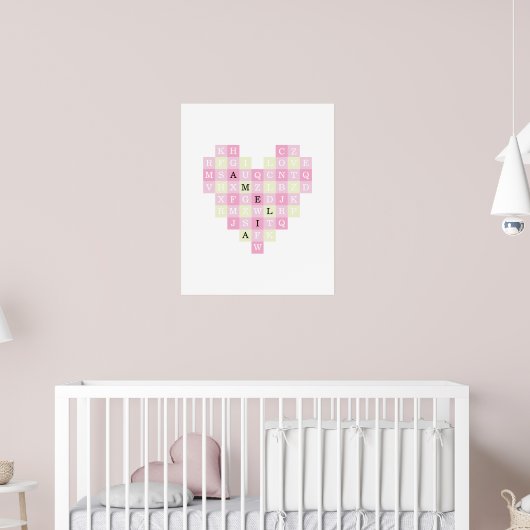 Harten Mozaïek Letter Puzzel met Aangepaste Naam Poster (Kinderkamer 2)