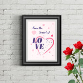 Harten, muzieknoten en typografische illustraties. poster