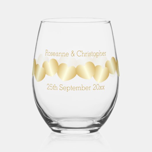 Harten Ontwerp Bruiloft Wijnglas Zonder Voet (Voorkant)