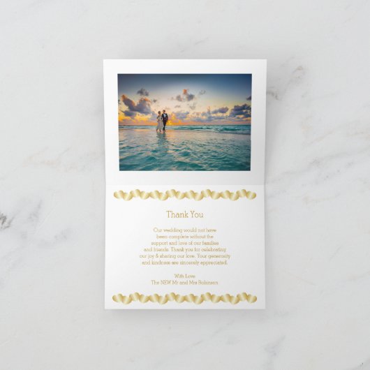 Harten Ontwerp Goudkleurige Bruiloft Bedankkaart (Binnen)