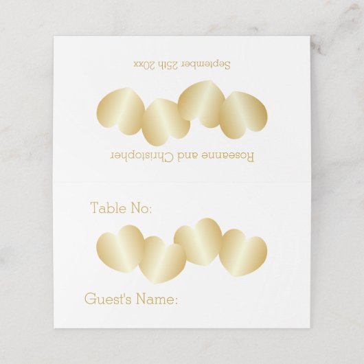 Harten Ontwerp Goudkleurige Bruiloft Plaatskaartje (Buitenkant ongevouwen)