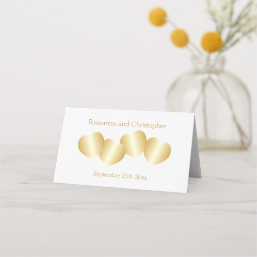 Harten Ontwerp Goudkleurige Bruiloft Plaatskaartje (Achterkant)