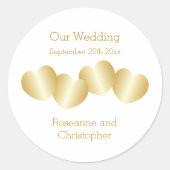 Harten Ontwerp Goudkleurige Bruiloft Ronde Sticker (Voorkant)