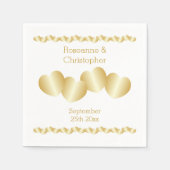 Harten Ontwerp Goudkleurige Bruiloft Servet (Voorkant)