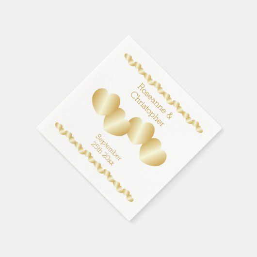 Harten Ontwerp Goudkleurige Bruiloft Servet (Hoek)