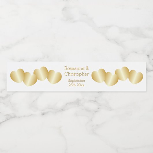 Harten Ontwerp Goudkleurige Bruiloft Waterfles Etiket (Enkel label)