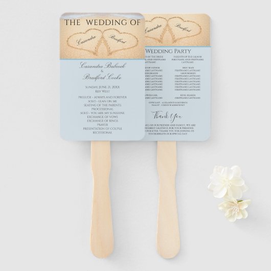 Harten op de beach Wedding ceremonie programma Han Handwaaier (Voorkant en achterkant)