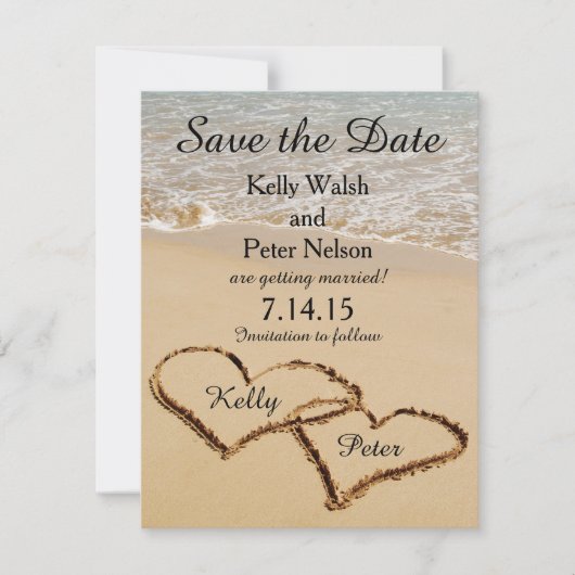 Harten op de Kust Strand Save the Date Kaart (Voorkant)