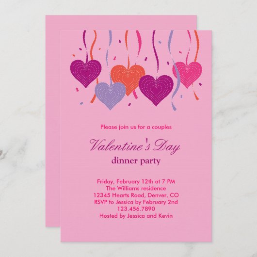 Harten op de Uitnodiging van de Valentijnsdag van  (Voorkant / Achterkant)