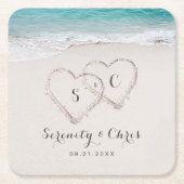 Harten op de zandstrandbruiloft kartonnen onderzetters (Voorkant)