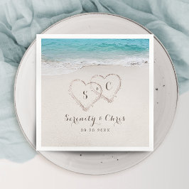 Harten op de zandstrandbruiloft servet