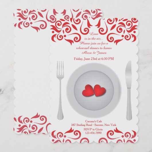 Harten op een Bord repetitie Dinner Invitation Kaart (Voorkant / Achterkant)