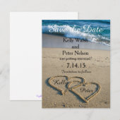 Harten op het strand Beach Save the Date kaart (Voorkant / Achterkant)
