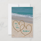 Harten op het strand bruiloft RSVP Kaart (Achterkant)