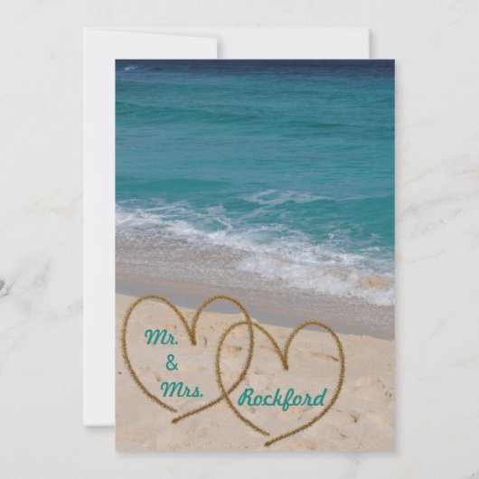 Harten op het strand bruiloft uitnodiging (Achterkant)