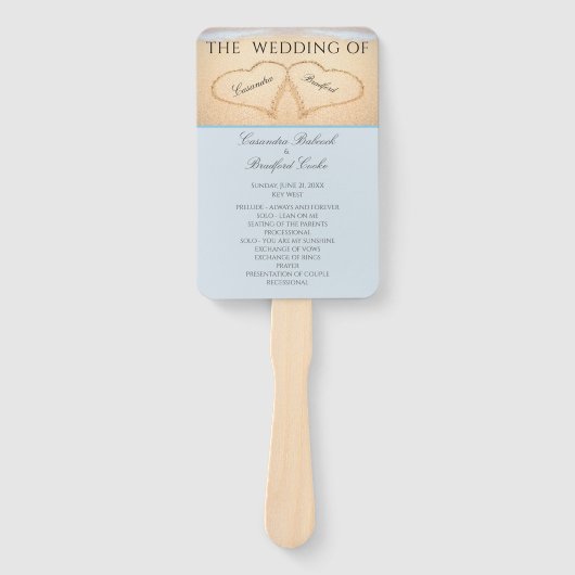 Harten op het strand Bruiloftsceremonieprogramma H Handwaaier (Voorkant)