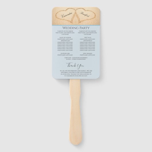 Harten op het strand Bruiloftsprogramma Hand  Handwaaier (Achterkant)