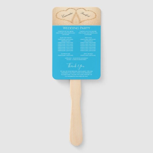 Harten op het strand Huwelijksceremonie programma Handwaaier (Achterkant)