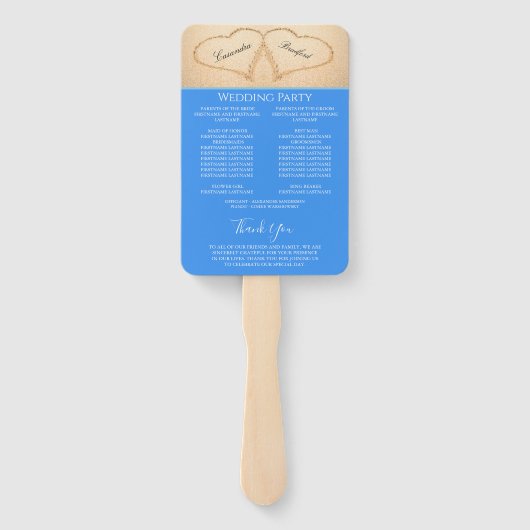 Harten op het strand Huwelijksceremonieprogramma H Handwaaier (Achterkant)