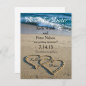 Harten op het strand Save the Date kaart (Voorkant / Achterkant)