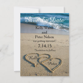 Harten op het strand Save the Date kaart