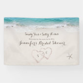 Harten op het strand vrijgezellenfeest welkom spandoek (Horizontaal)