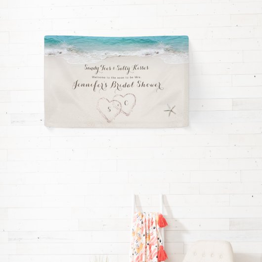 Harten op het strand vrijgezellenfeest welkom spandoek (Insitu)