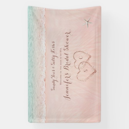 Harten op het strand vrijgezellenfeest welkom spandoek (Verticaal)