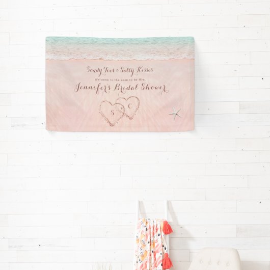 Harten op het strand vrijgezellenfeest welkom spandoek (Insitu)