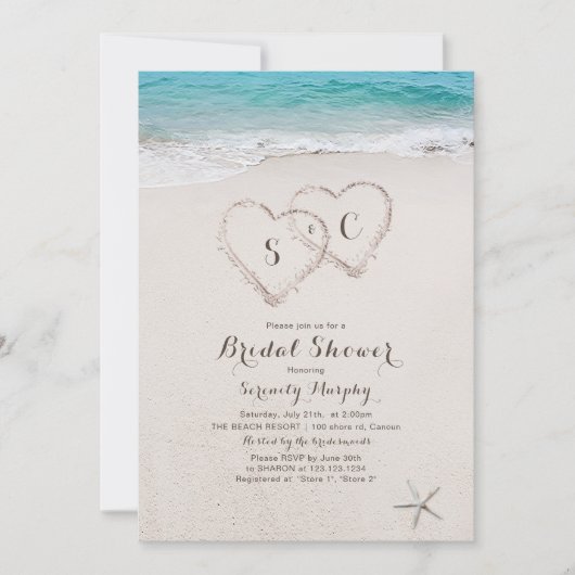 Harten op het zandstrand vrijgezellenfeest kaart (Voorkant)