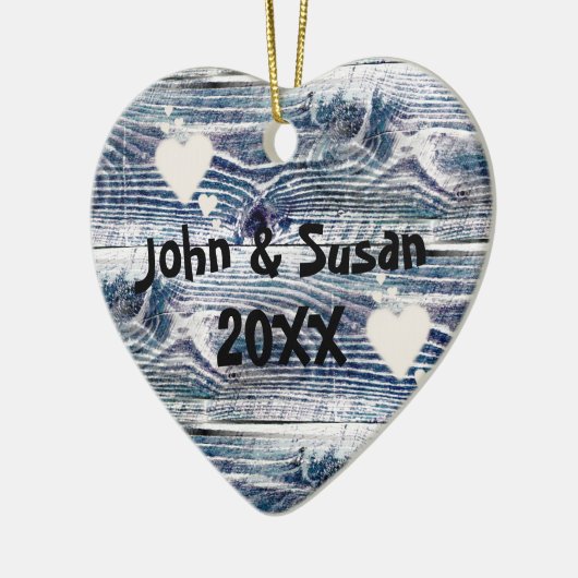 Harten op hout, Seizoengroeten Keramisch Ornament (Links)