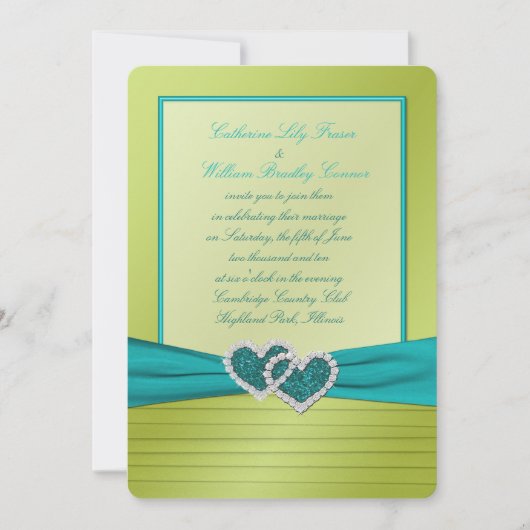 Harten op Limoen Pleats met Turquoise Invitation Kaart (Voorkant)