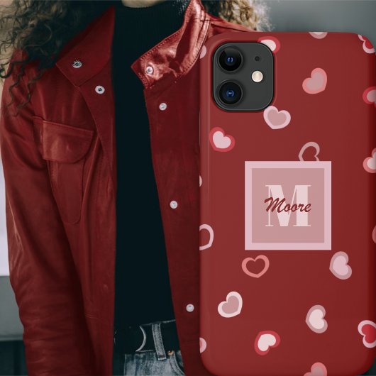 Harten op Maroon Rood in Roze tot Rood Ombre Case-Mate iPhone Case