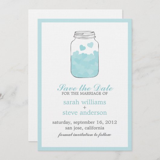 Harten op  Mason Jar Wedding Save the Date (Voorkant / Achterkant)