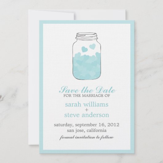 Harten op  Mason Jar Wedding Save the Date (Voorkant)