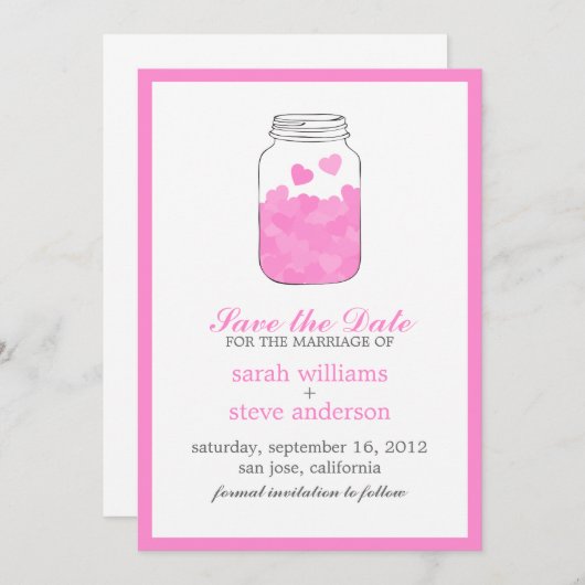 Harten op  Mason Jar Wedding Save the Date (Voorkant / Achterkant)