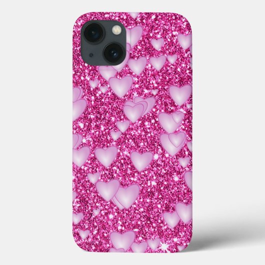 Harten op mousserende glitterafdruk, roze Case-Mate iPhone case (Achterkant)