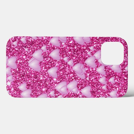 Harten op mousserende glitterafdruk, roze Case-Mate iPhone case (Achterkant (horizontaal))
