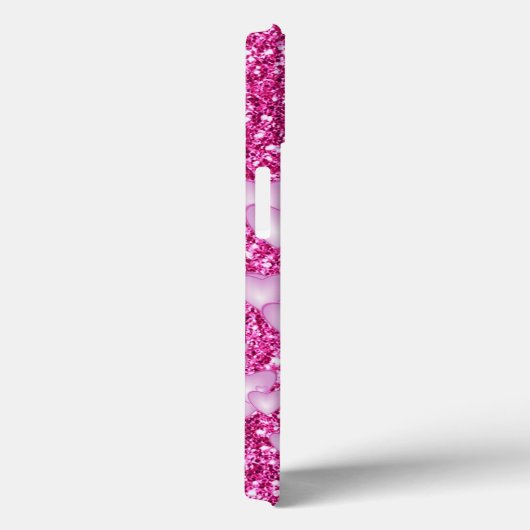 Harten op mousserende glitterafdruk, roze Case-Mate iPhone case (Achterkant / Rechts)